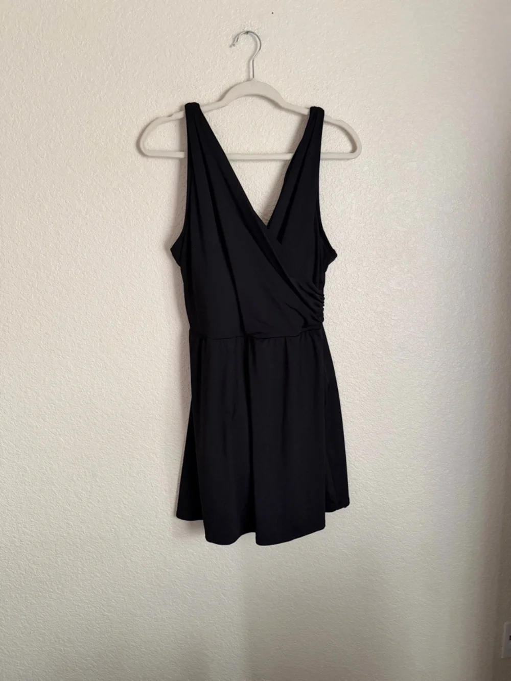 Lands’ End Women's SlenderSuit Wrap Swim Dress Swimsuit 16W Long Black